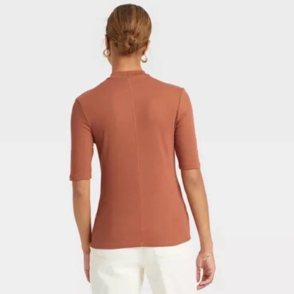 a new day Butterscotch Brown Ribbed Short Sleeve Mock Neck Women's Top - Picture 2 of 2